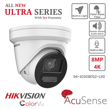 8MP 4K HIKVISION DS-2CD3387G2-LSU(2.8MM)(C) COLORVU IP POE WITH AUDIO - Free Base (Offer)
