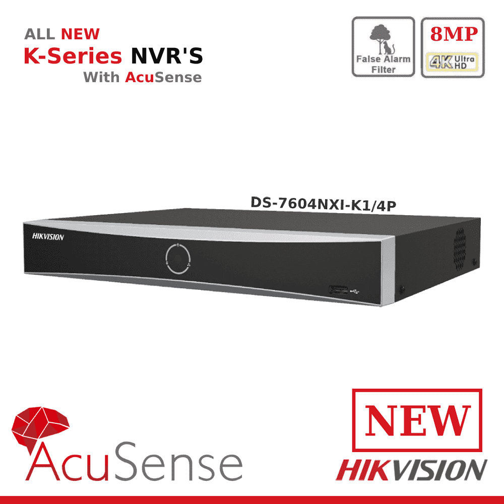 Hikvision 8MP DS-7604NXI-K1-4P Pro Series 4-Channel 4K 1U 1 SATA 4-PoE In-Out NVR