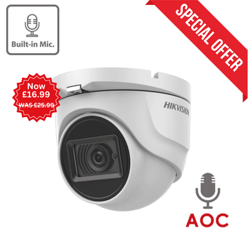 2MP Hikvision DS-2CE76D0T-ITMFS HD-TVI 2.8mm Fixed Lens Turret Camera Built-In Mic 30M IR (Offer)