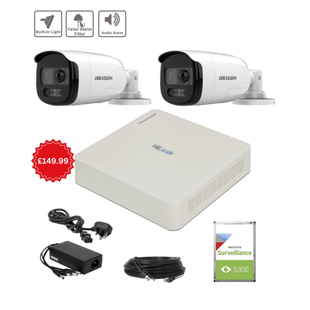 2MP Hilook TVI Turbo HD Bullet Camera Kit (2x DS-2CE12DF3T-PIRXOS, 4ch DVR-104G-K1) (Offer)