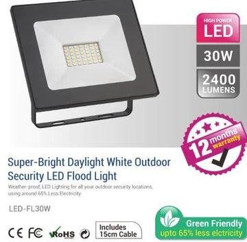30W IP65 ELECTRICAL OUTSIDE LED FLOOD LIGHT - 2400LM / LUMENS (IP65) 2835