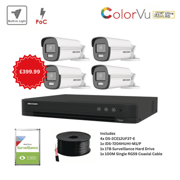 4K Hikvision ColorVu PoC Bullet TVI Kit 2.8mm (4x DS-2CE12UF3T-E, 4ch iDS-7204HUHI-M1/P) (Offer)