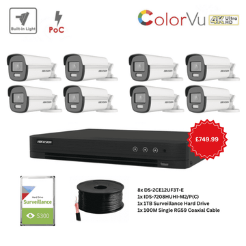 4K Hikvision ColorVu PoC Bullet TVI Kit 2.8mm (8x DS-2CE12UF3T-E, 8ch IDS-7208HUHI-M2/P(C)) (Offer)