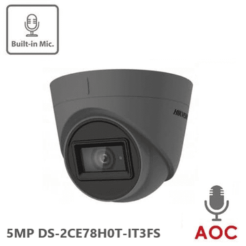 5MP DS-2CE78H0T-IT3FS Hikvision HD-TVI 2.8mm Lens Turret Camera, 40m Smart IR, Built-In Mic GREY