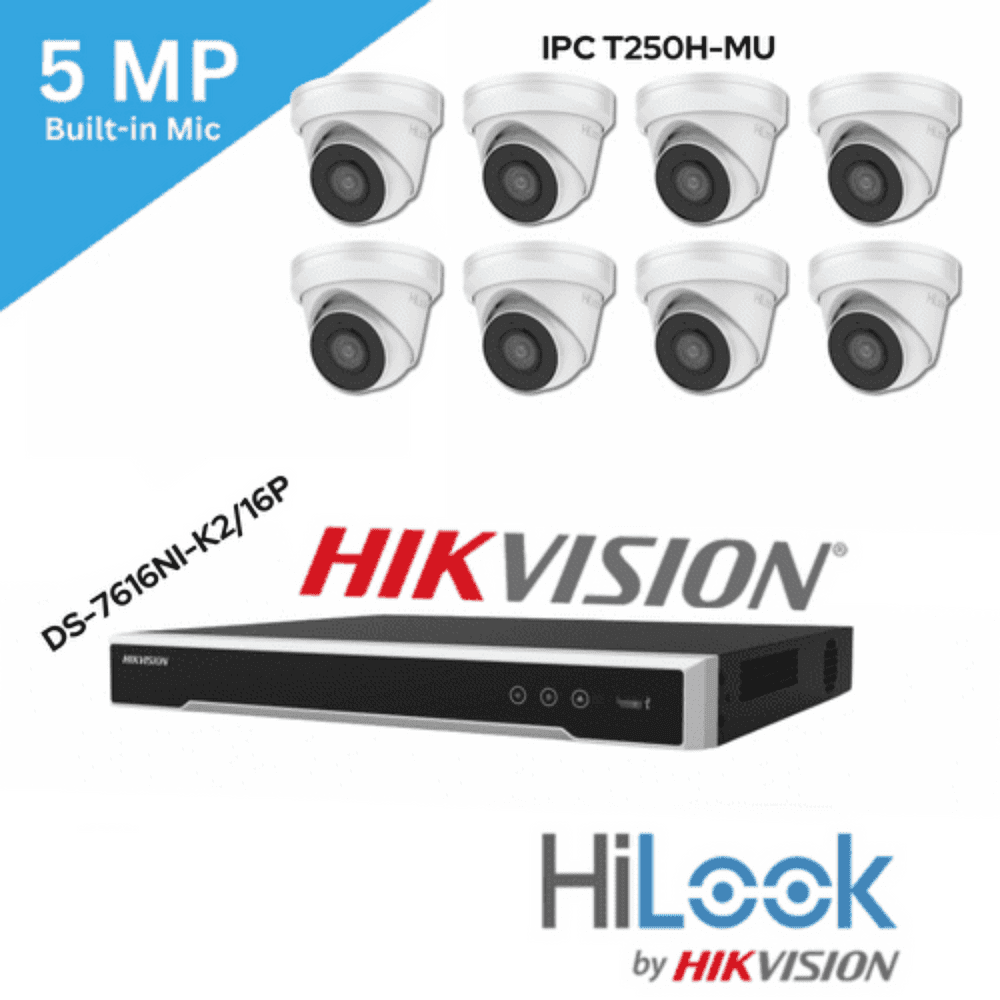 5MP Hilook By Hikvision IPC-T250H-MU(2.8) built-in Mic & POE 8 Camera, 16ch NVR Kit (Offer)