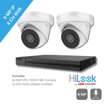 5MP HiLook by Hikvision IPC-T250H-MU Metal Base Built-In Mic 2 Camera & 4 Channel NVR Kit (Offer)