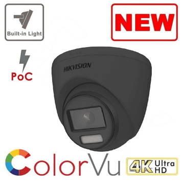 8MP 4K DS-2CE72UF3T-E/ BLACK ColorVu POC Fixed Turret Camera 40M Light - TVI