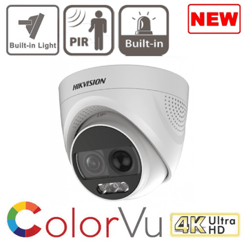 8MP 4K Hikvision DS-2CE72UF3T-PIRXO ColorVu PIR Siren Fixed Turret TVI Camera