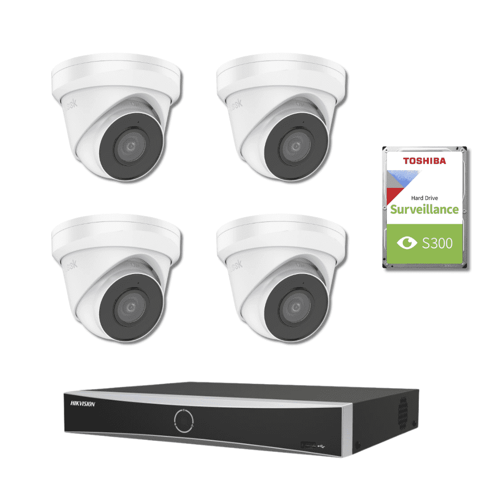 8MP ColorVu Built-in Mic 4 White Camera Kit - Hikvision 12MP DS-7608NXI-K1/8P POE - 8 Channel NVR