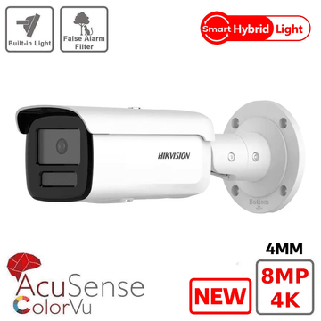 8MP Hikvision DS-2CD2T87G2H-LI 4K Smart Hybrid ColorVu and IR Acusense Turret Camera 4MM - New