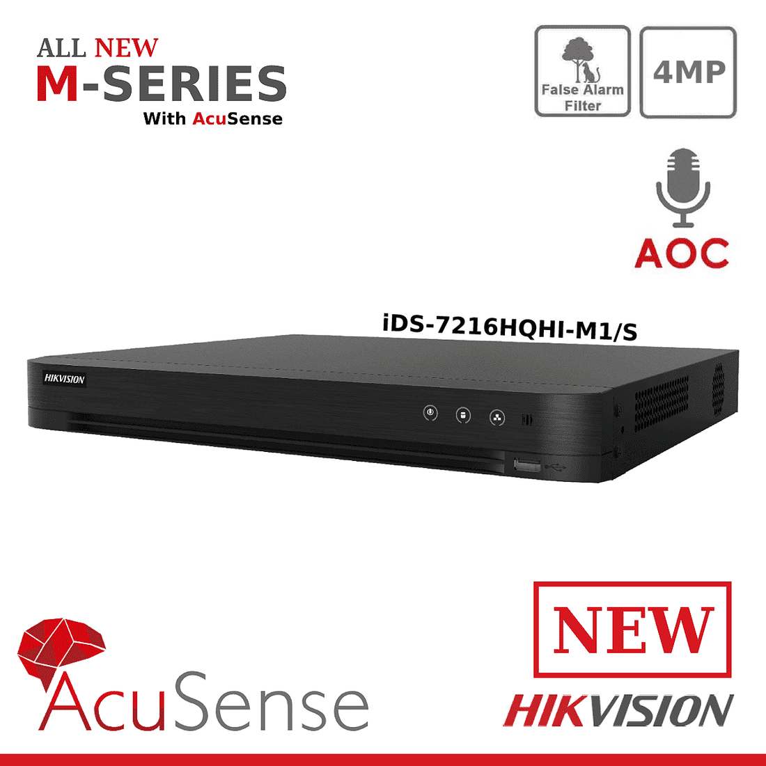 4MP Hikvision iDS-7216HQHI-M1/S 16 Channel AcuSense AoC Turbo 5.0 DVR