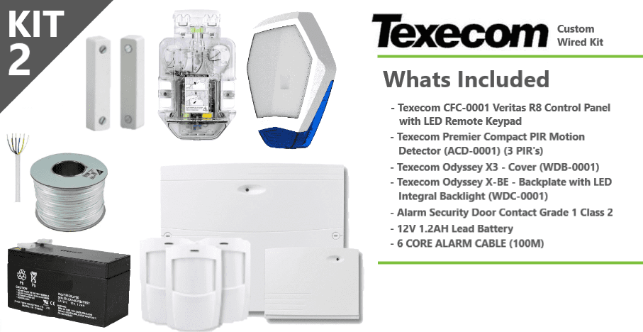 Texecom Kit 2 - All in 1 - CFC-0001 Veritas R8 Control Panel + Complete Sounder + Sensors & More