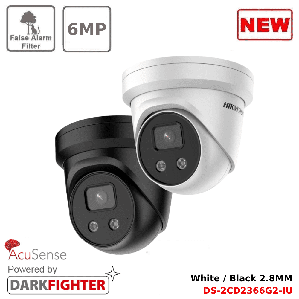 Hikvision DS-2CD2366G2-IU Pro Series AcuSense IP67 6MP IR 30M IP Turret Camera, 2.8mm Fixed Lens