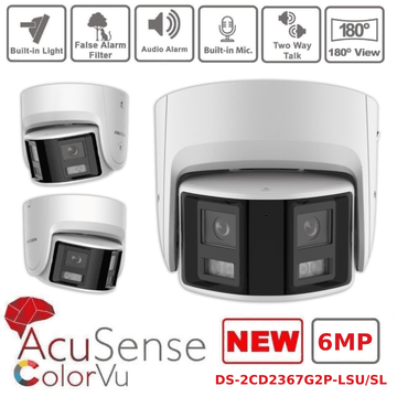 Hikvision DS-2CD2367G2P-LSU/SL Pro Series ColorVu 6MP Panoramic Turret IP Camera, 2.8mm Fixed Focal