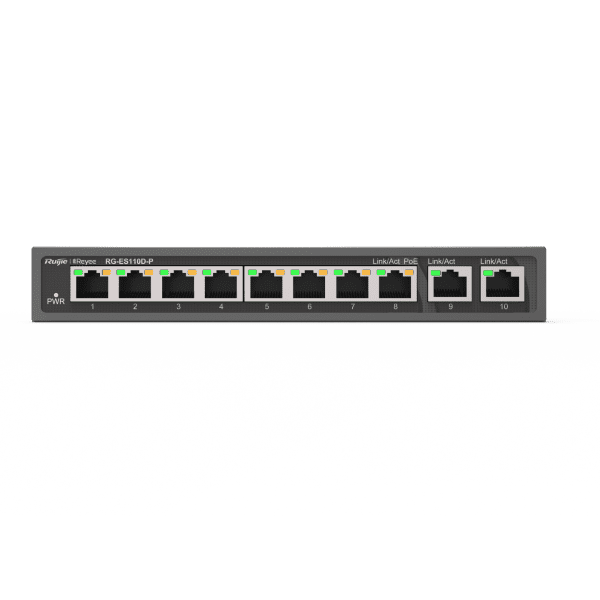 RG-ES206GC-P 6-Port Gigabit Smart POE Switch, including 4 PoE/POE+ Ports, Desktop Steel Case