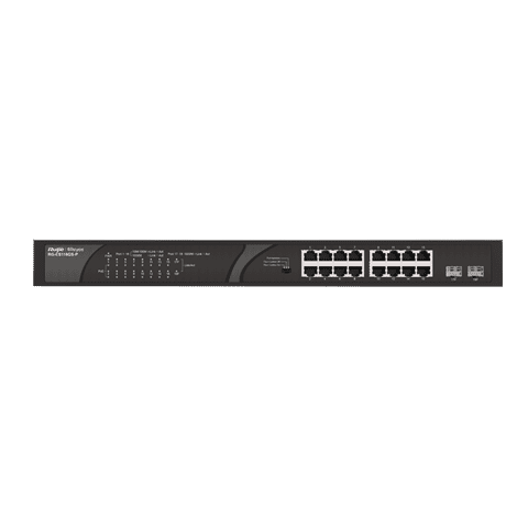RG-ES118GS-P 16xGigabit PoE/PoE+ Port (247W) and 02xSFP Uplik Port, Unmanaged Rack Steel Case Switch