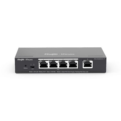 RG-ES205GC-P 5-Port Gigabit Smart POE Switch, 5 x RJ45 Ports including 4 PoE/POE+ Ports, Desktop Ste