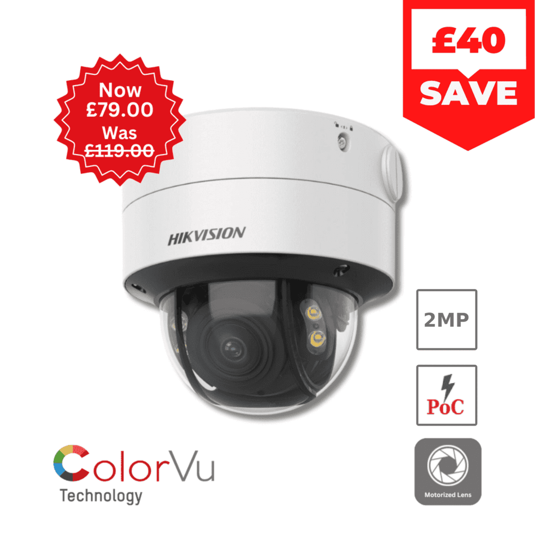 2MP Hikvision DS-2CE59DF8T-AVPZE ColorVu Vandal PoC Motorized Varifocal Dome Camera (Offer)