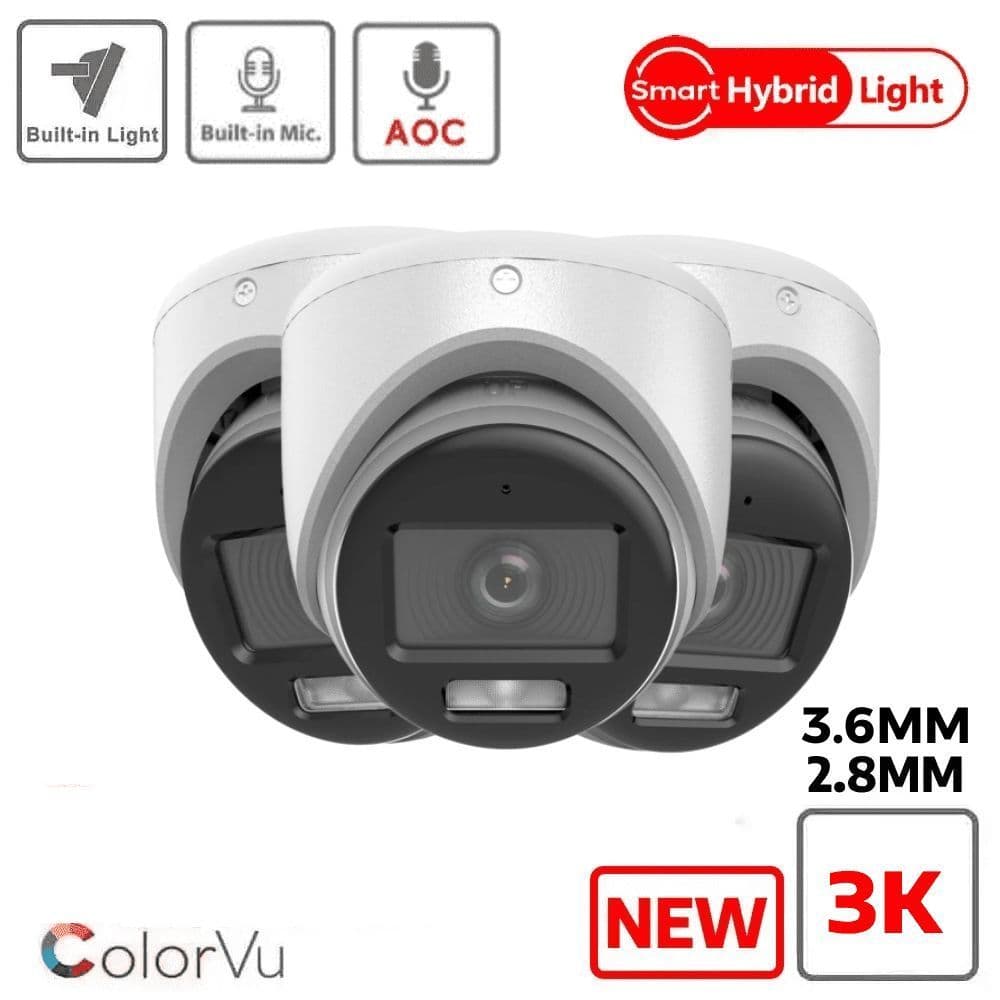 3K Hikvision DS-2CE70KF0T-LMFS Smart Hybrid ColorVu Fixed Lens Turret Camera 2.8mm & 3.6mm