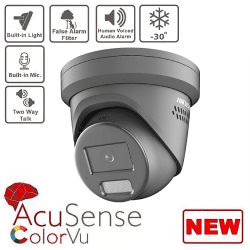 4MP DS-2CD2347G2-LSU/SL ColorVu Turret Network Camera W/ Mic & Speaker Two Way Audio - 2.8mm Grey