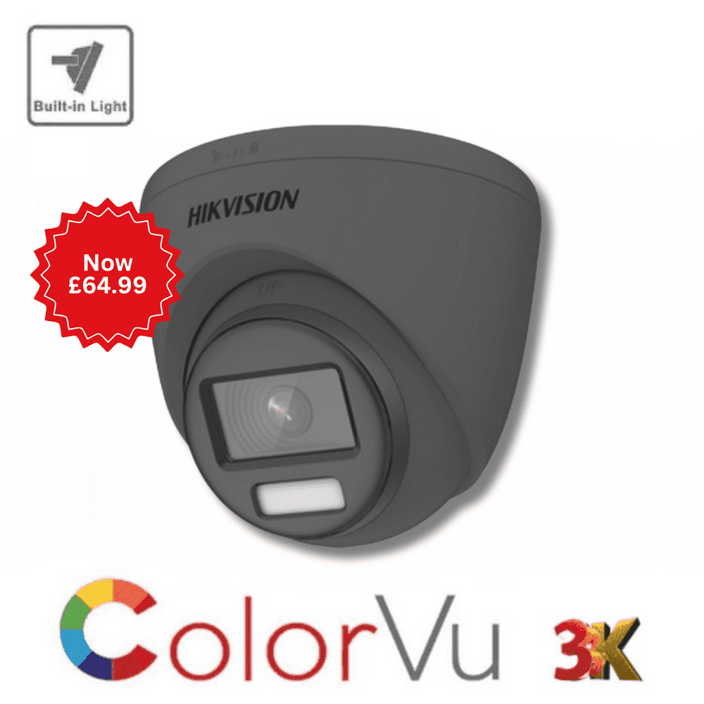 5MP DS-2CE72HFT-E /Grey POC ColorVu 2.8 mm Fixed Lens Turret Camera, 20m White Light