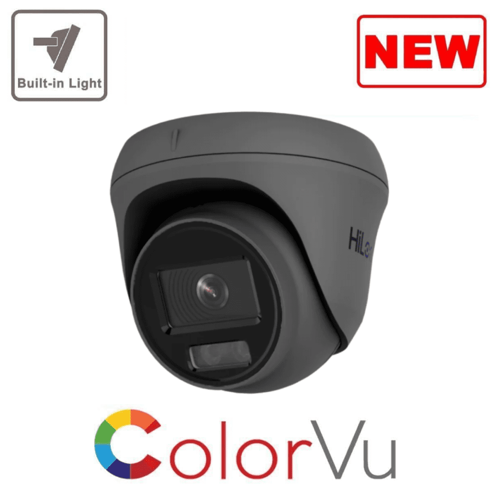 5MP Hikvision HiLook ColorVu Lite IPC-T259H Full Colour Half Metal Turret Camera 30m - Grey