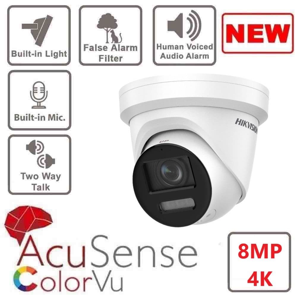 8 MP Hikvision DS-2CD2387g2-LSU/SL Colorvu Strobe Light 2 Way Talk Camera