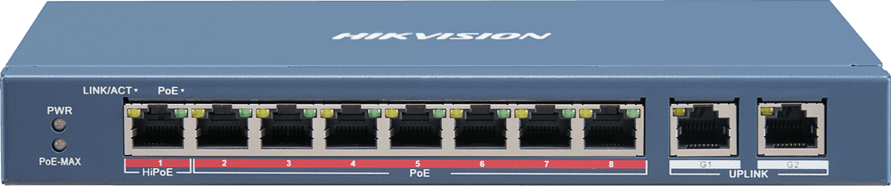 8 Port DS-3E0310HP-E 100 Mbps Long-Range Unmanaged PoE Switch with 2 Uplinks