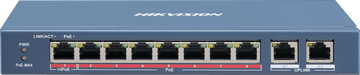 8 Port DS-3E0310HP-E 100 Mbps Long-Range Unmanaged PoE Switch with 2 Uplinks