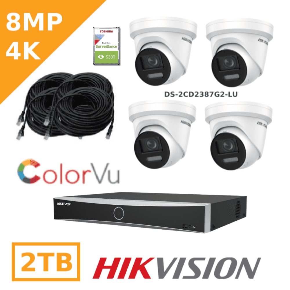2MP TVI ColorVu CCTV Kit - 8 Channel AcuSense DVR (iDS-7208HQHI-K1)- CCTV Kit - 2MP DS-2CE72DFT-F