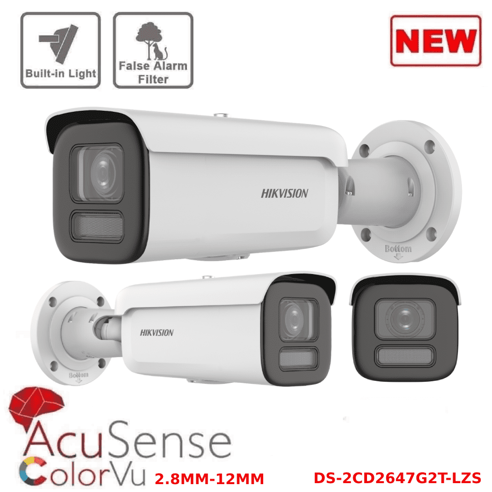 Hikvision 4MP DS-2CD2647G2T-LZS Pro-Series ColorVu Motorized Varifocal Bullet IP Camera, 2.8-12mm