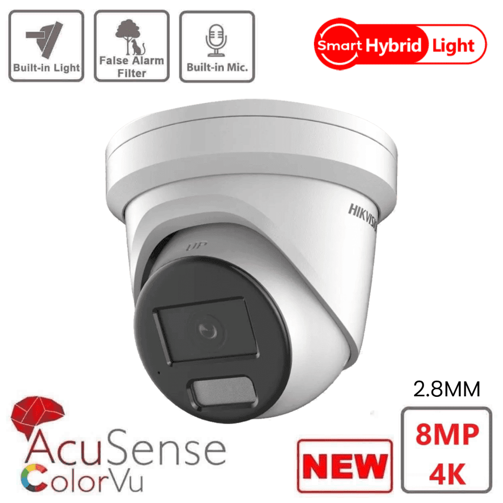 Hikvision DS-2CD2387G2H-LIU/BLACK 8MP 4K Smart Hybrid ColorVu & IR Acusense Turret 2.8MM -BLACK