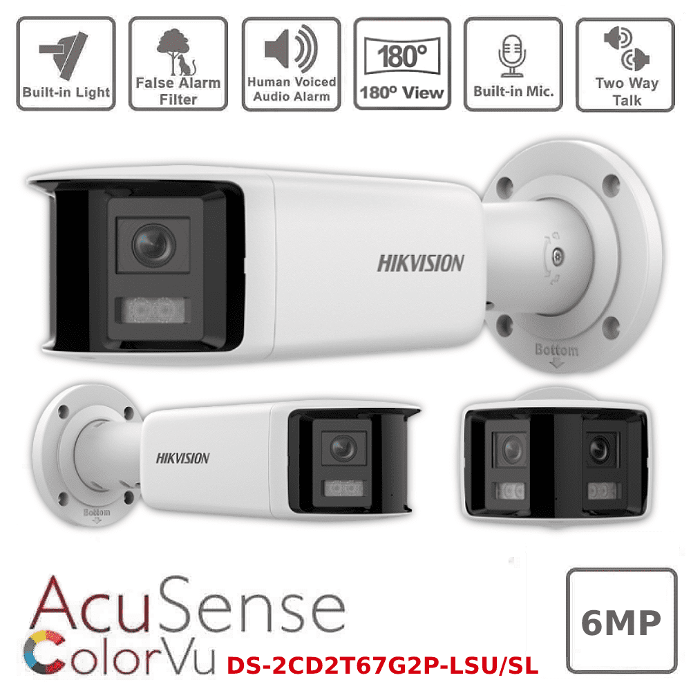 Hikvision DS-2CD2T67G2P-LSU/SL Pro Series ColorVu 6MP Panoramic Fixed Bullet IP Camera, 2.8mm Lens