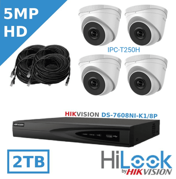 HiLook 5MP IP CCTV KIT 5MP IPC-T250 Turret Camera + 8 Channel-POE NVR HiLook Complete Kit 2.8MM